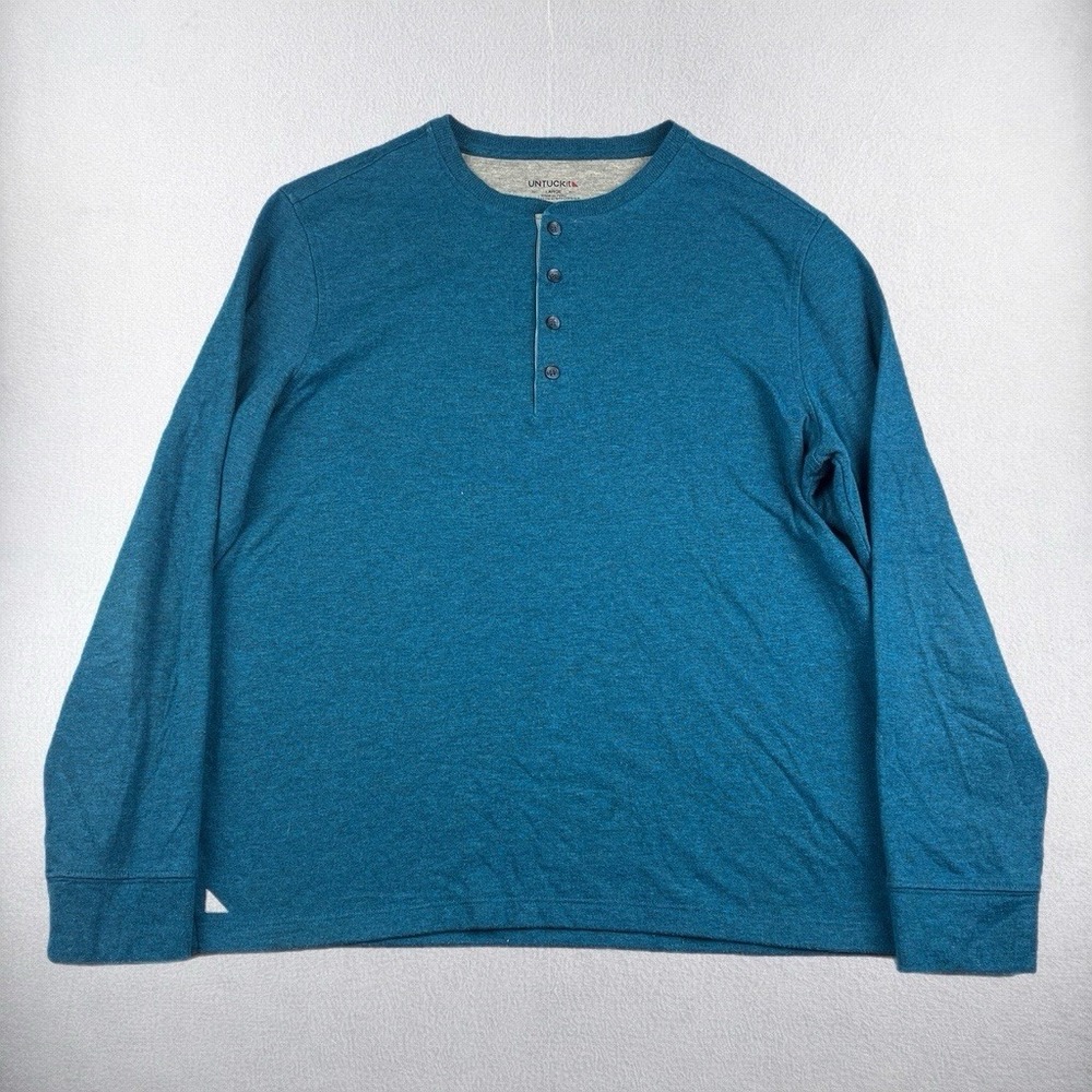 UNTUCKit Pullover Men Large Henley Teal Blue Grassi Lined Long Sleeve Thermal